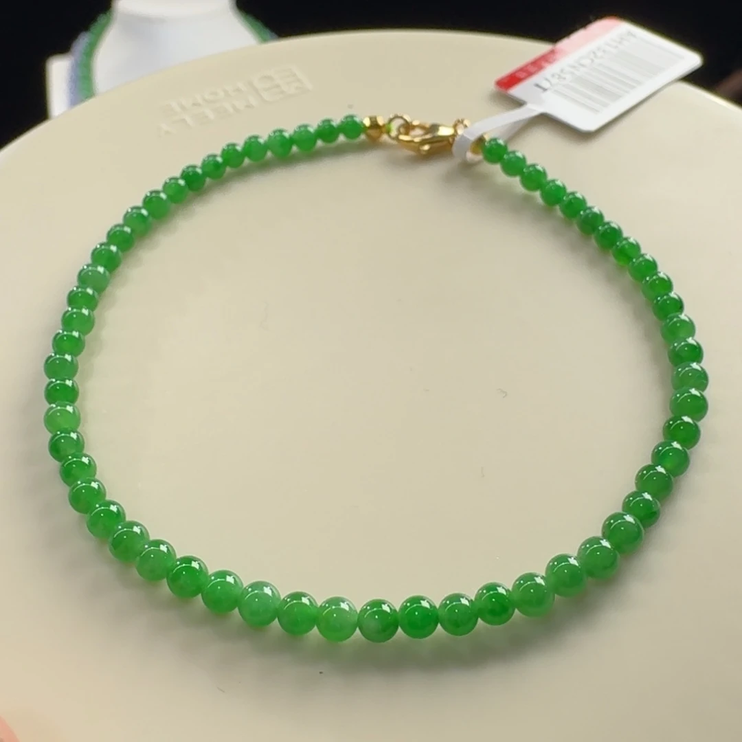 翡翠未镶嵌手链冰满绿小米单圈卡2.9-3.2mm