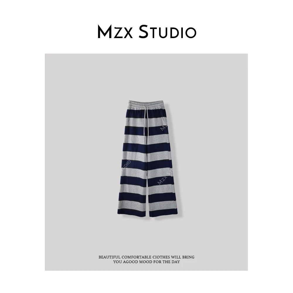 MZX 春季休闲抽绳宽条纹直筒裤KZ6979-Z
