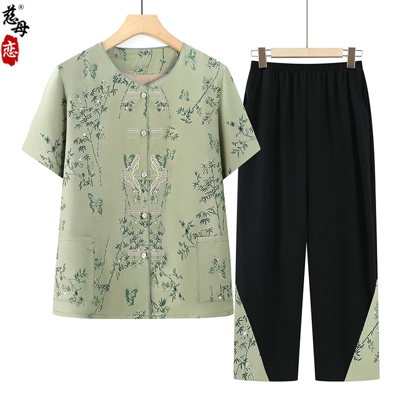 奶奶夏装衬衫女短袖新中式中老年人妈妈夏季衬衣老太太老人薄衣服