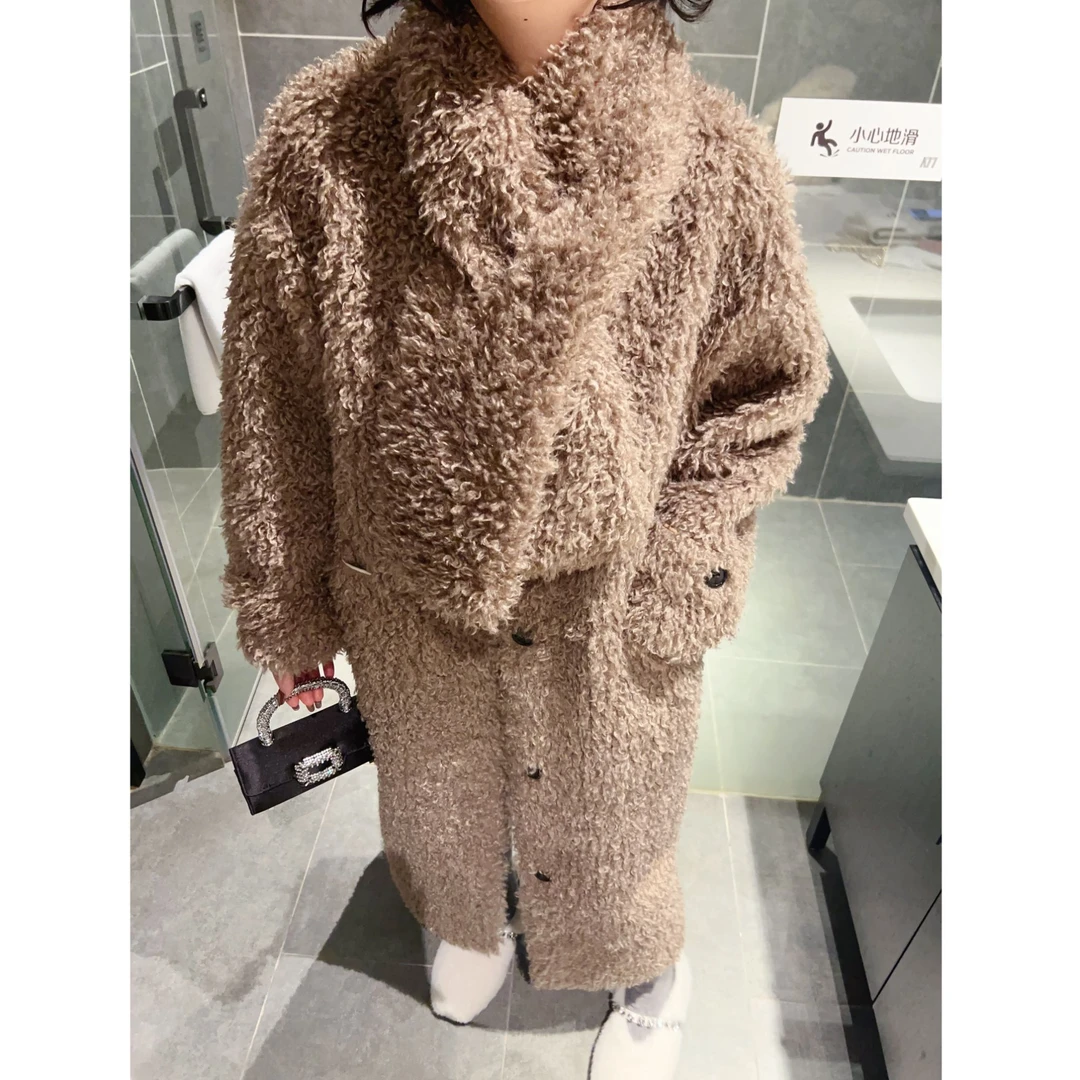 南油定制可脱卸围巾领长款羊羔毛外套女加厚保暖宽松气质大衣