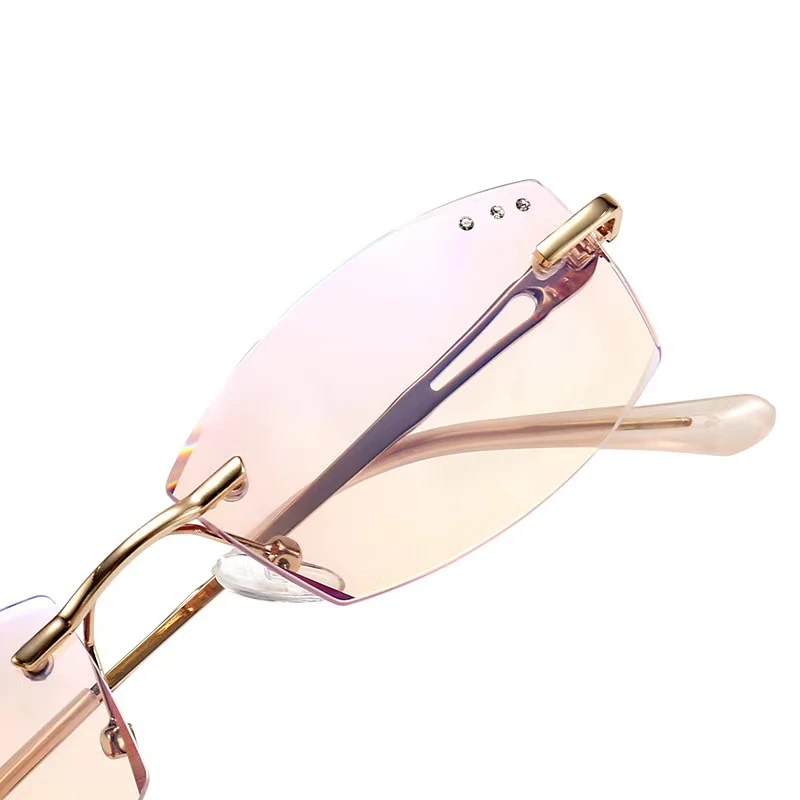 防蓝光切边老花镜女式时尚镶钻中老年花镜无框老花眼镜树脂镜片