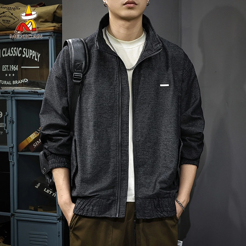Mexican/稻草人秋季潮牌立领夹克男款美式休闲宽松大码痞帅外套潮