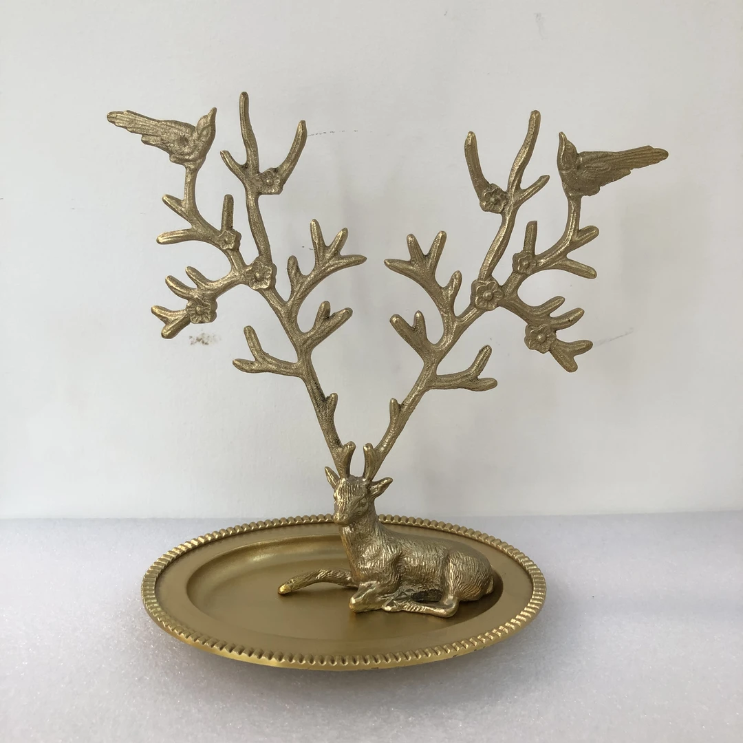 BORCH/博瑞奇小鹿首饰架铜盘桌面装饰摆件（09161）