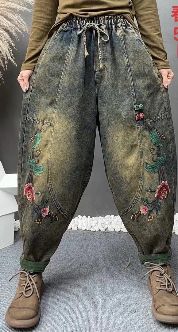 【妮妮】505款左右绣花炒色牛仔裤（长92臀围140）