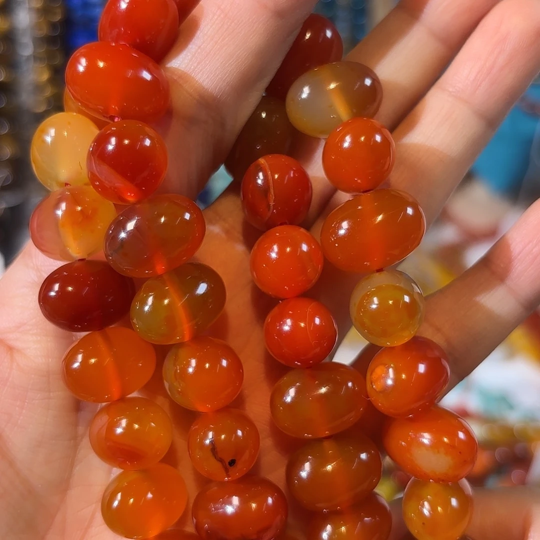 玛瑙/玉髓银S925镀金镶嵌珠宝半成品红玛瑙随行12-16一条