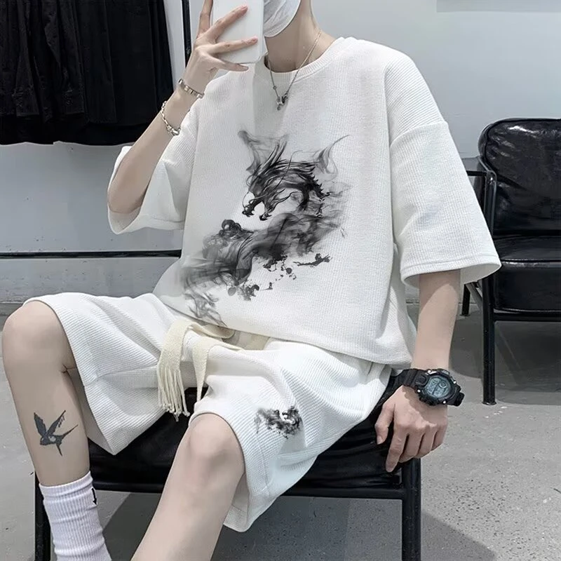 运动服套装男夏季短袖T恤篮球衣休闲短裤两件套韩版潮流2024chic