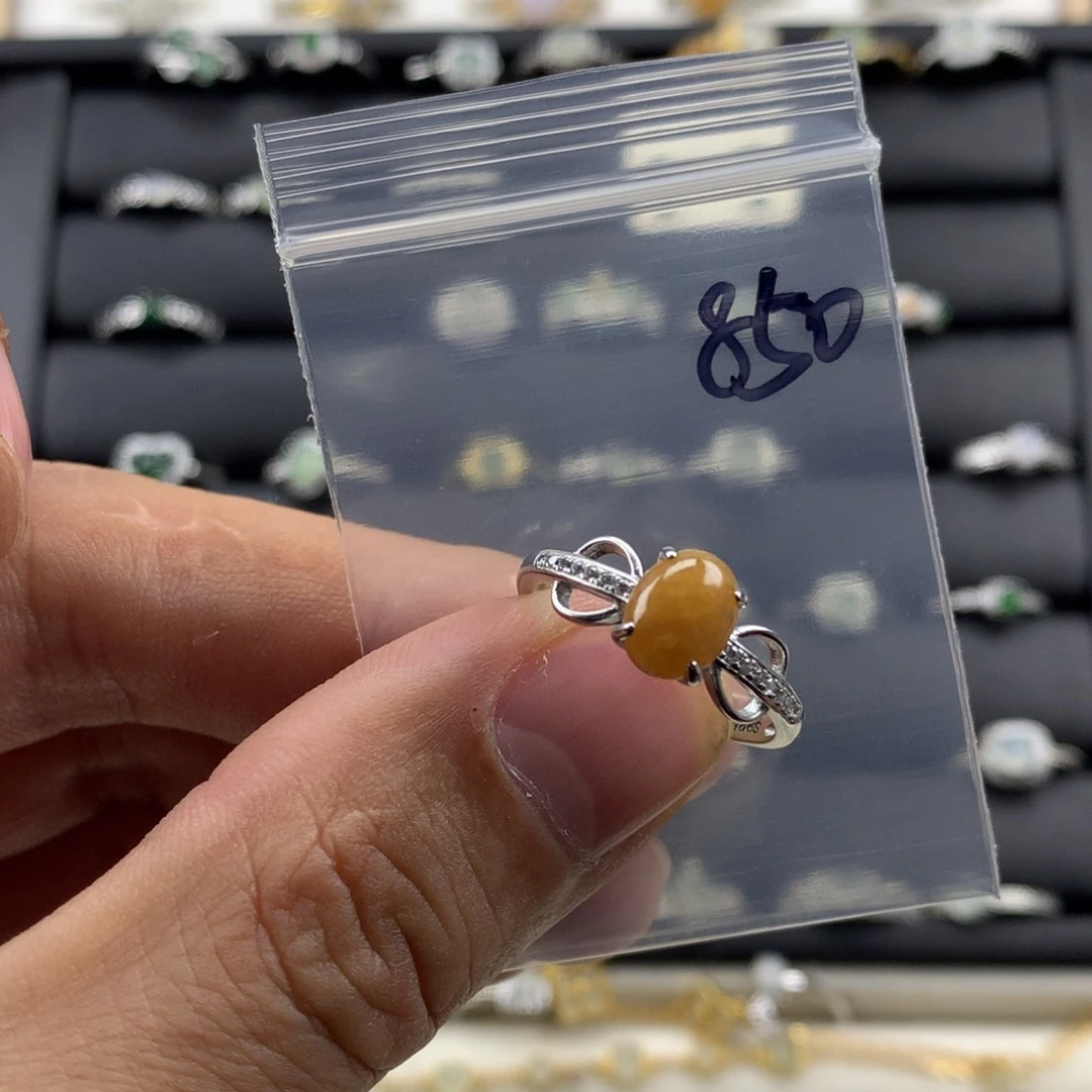 翡翠银S925镀金镶嵌戒指850