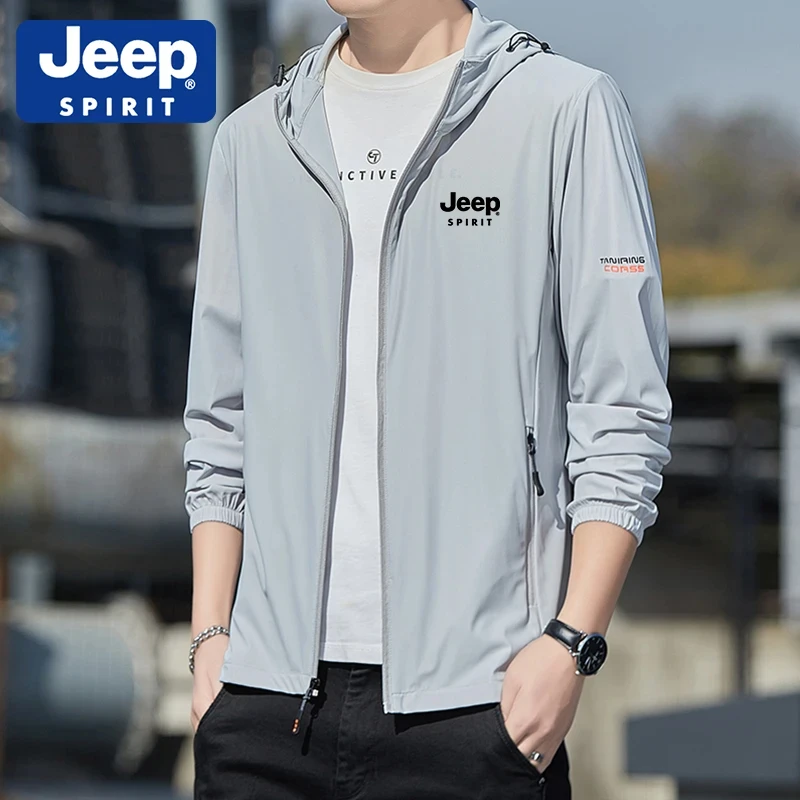 JEEPSPIRIT爆款冰丝防晒衣男夏季薄款连帽防晒钓鱼服外套防紫外线