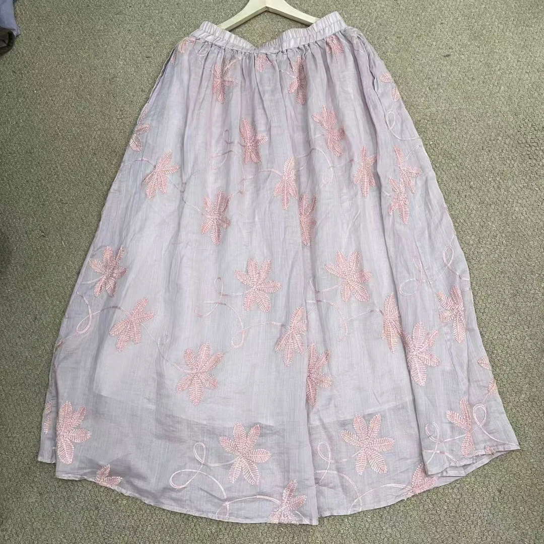 ZM5886 夏季大摆裙刺绣百搭新中式国风双层半身裙