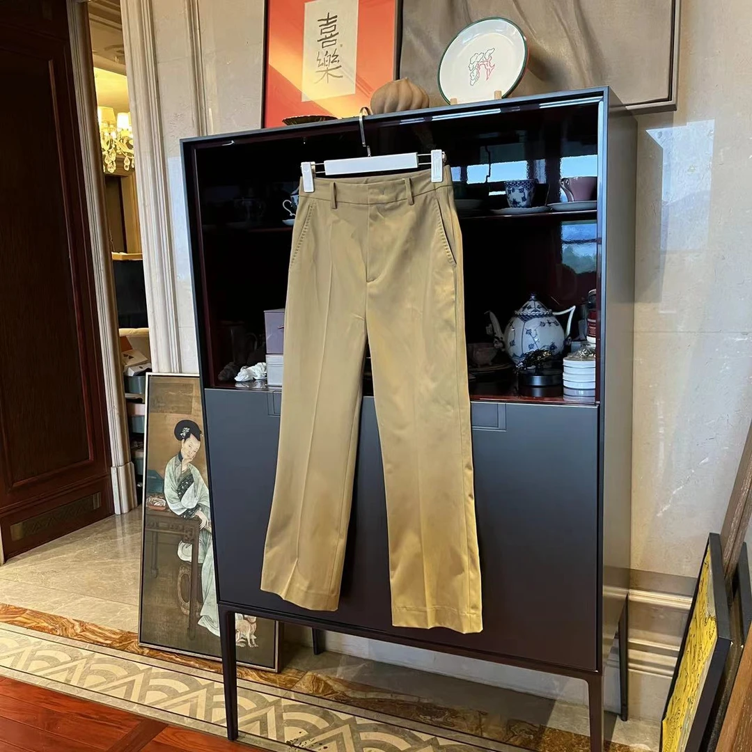 漫颜刘2024年春夏新款卡其色休闲直筒长裤时尚百搭宽松休闲西裤