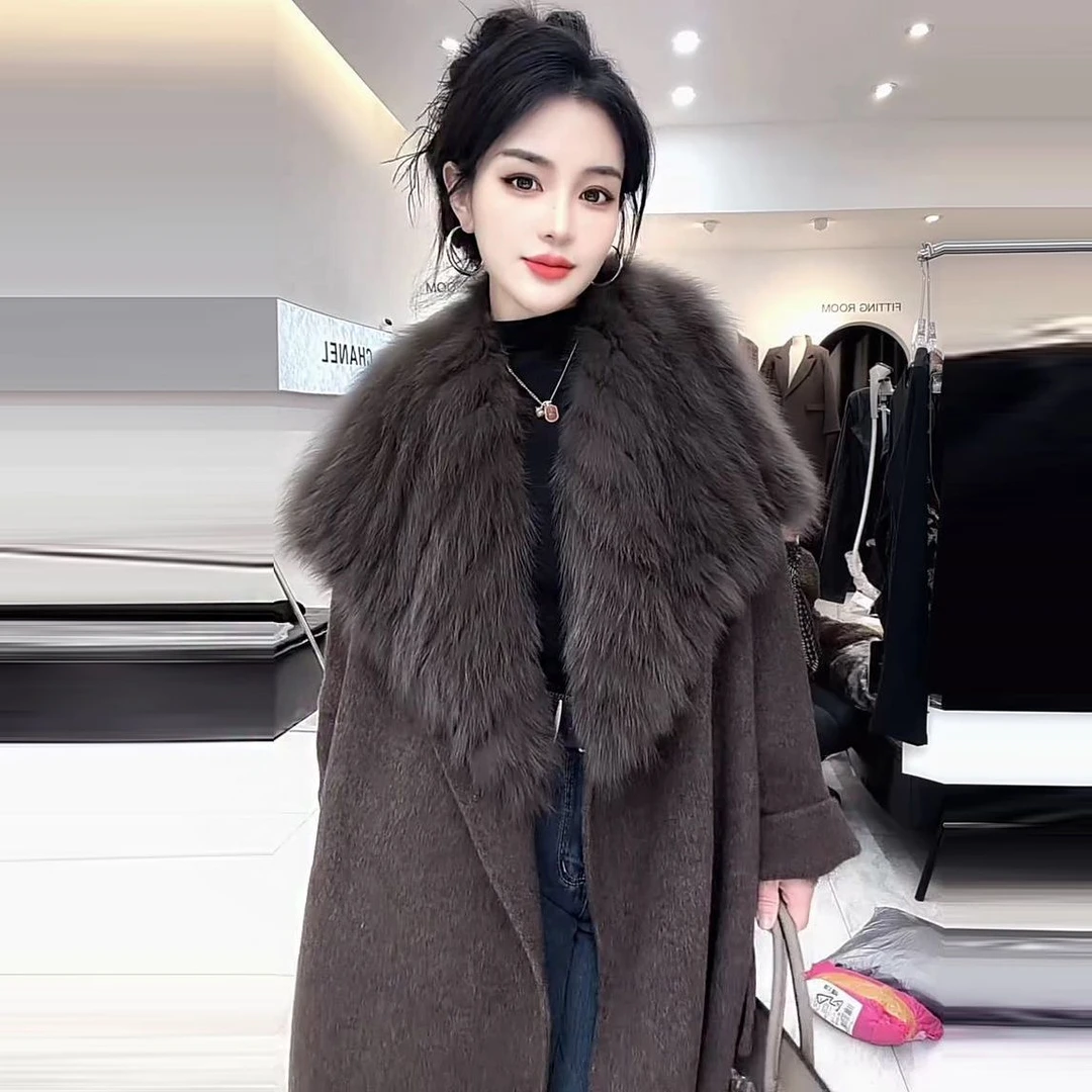 初冬新款时尚洋气气质女神高级感高仿狐狸毛双面羊绒大衣