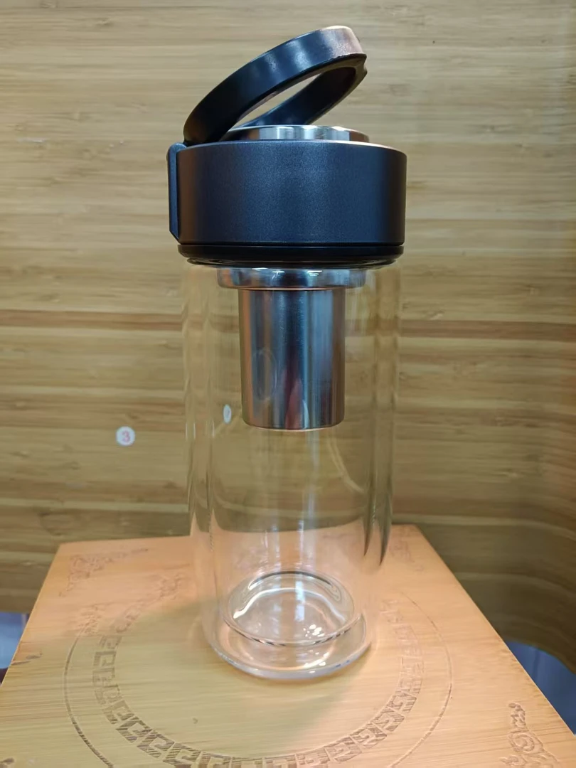 明而雅明而雅玻璃杯耐热单层双层便携水杯杯盖隔热透明泡茶杯