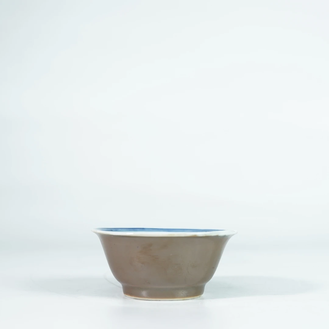 LXZ251214031【十竹斋】清康熙外施紫金内画锦鲤青花茶圆