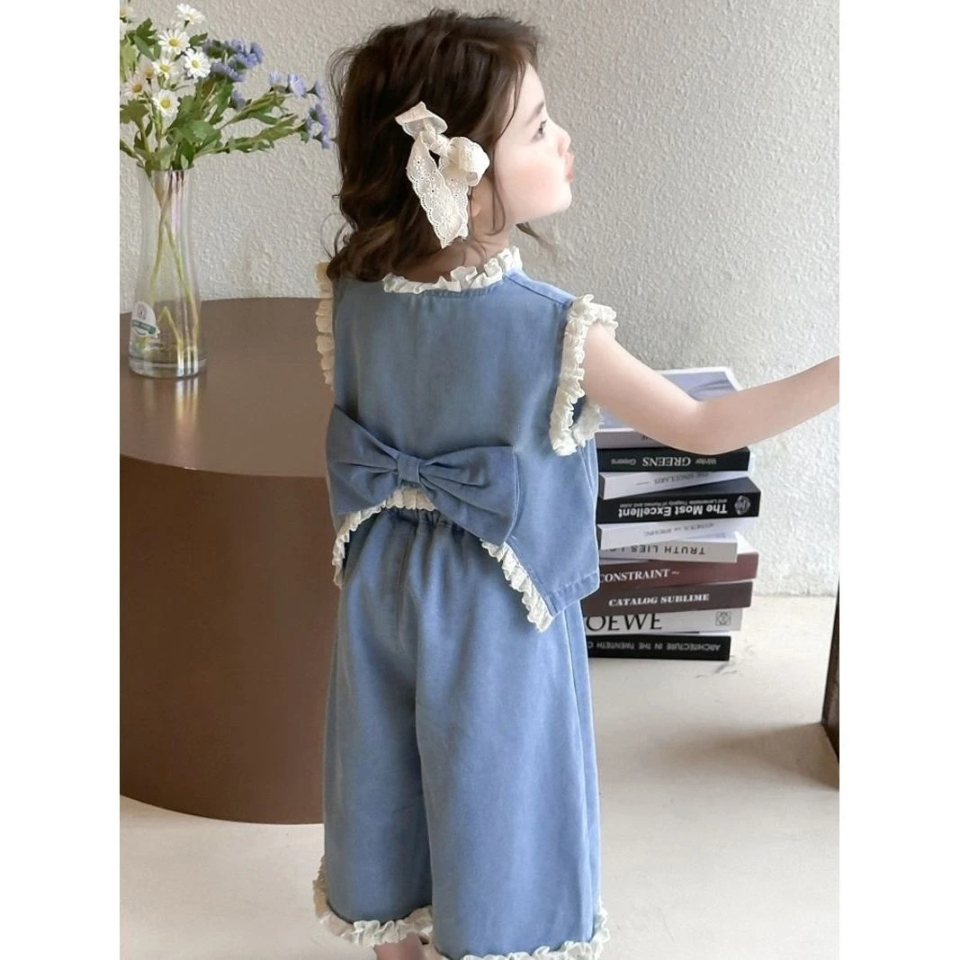 女童牛仔套装夏季2025新款洋气儿童女宝宝夏装无袖背心时髦两件套