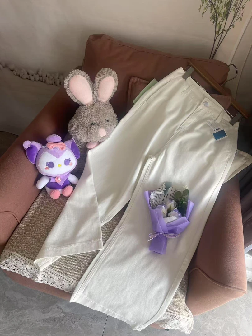 薄款极简风高腰直筒裤九分牛仔裤休闲裤白色百搭夏季穿搭