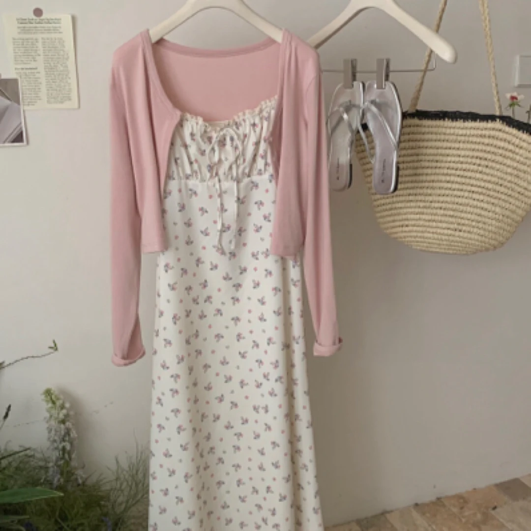 天馨JZ studio【春樱】连衣裙开衫碎花温柔法式显瘦修身针织开衫