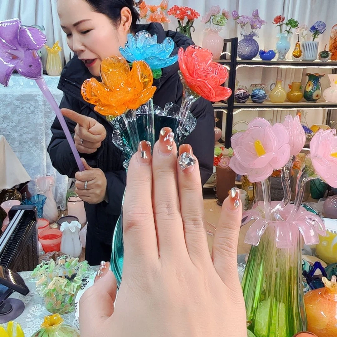 岫***忙3朵牡丹家悦美居琉璃摆件