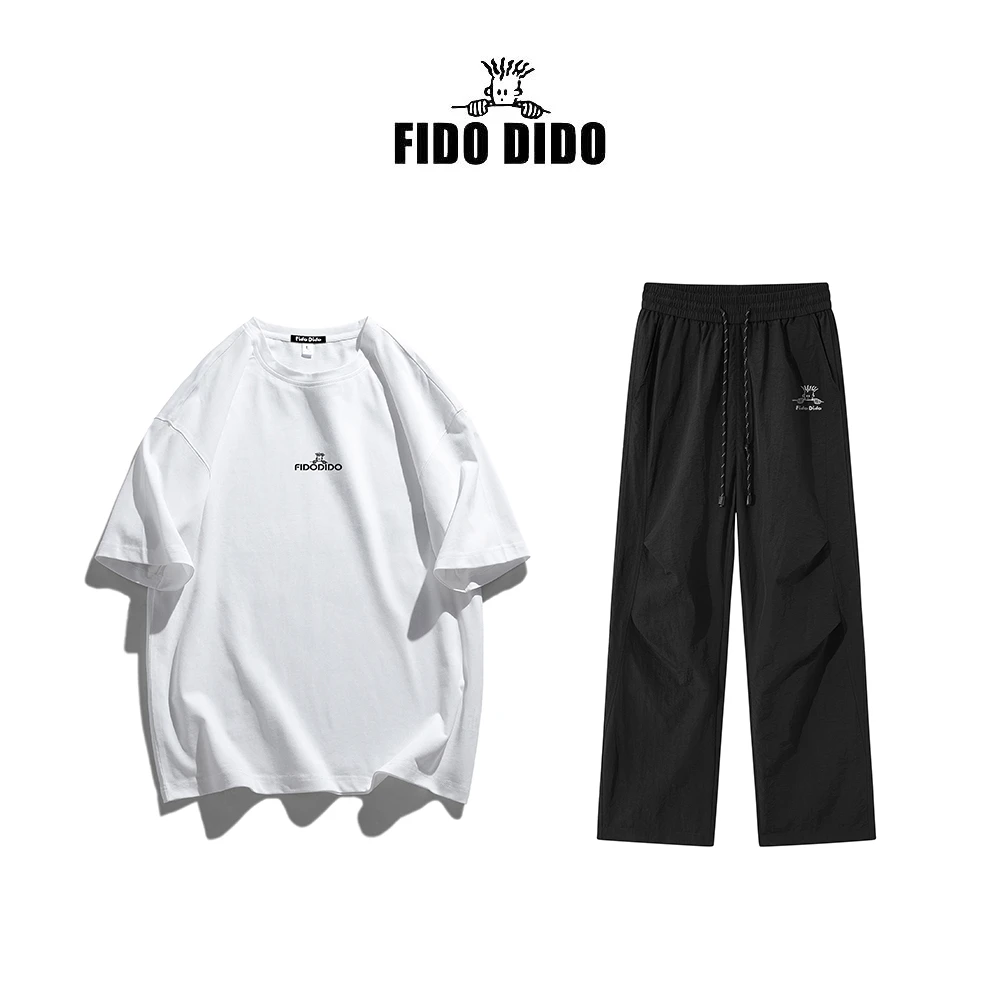 【FIDO DIDO直营】宽松撞色字母印花圆领T恤男女同款FDCTEW1236