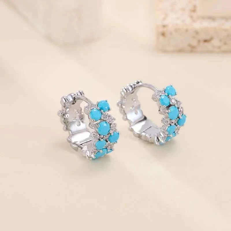 铜合金合成锆石耳饰  S925银针 白昼耳扣