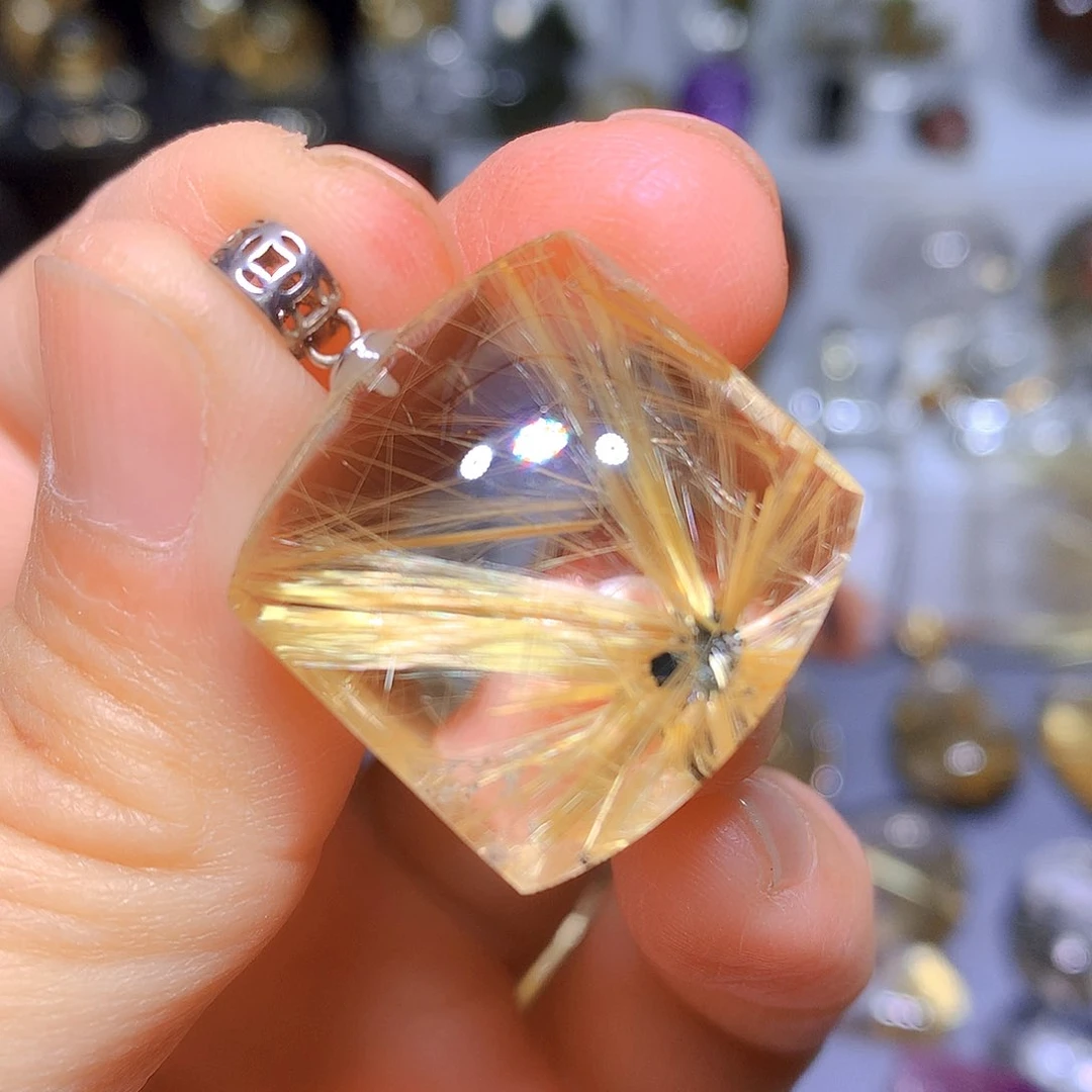 水晶吊坠银S925镶嵌天然水晶