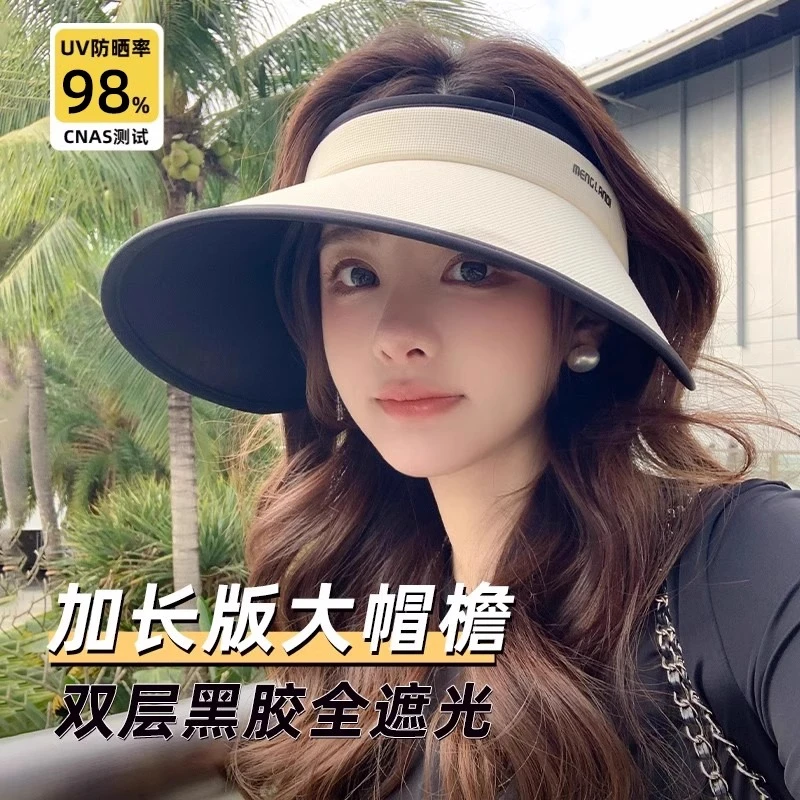 2025新款大帽檐空顶防晒帽子女春夏季防紫外线遮脸黑胶防晒太阳帽