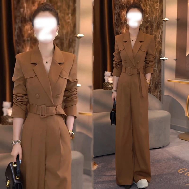 2025秋季新款轻奢简约西装领气质收腰显瘦百搭高腰直筒连体裤女