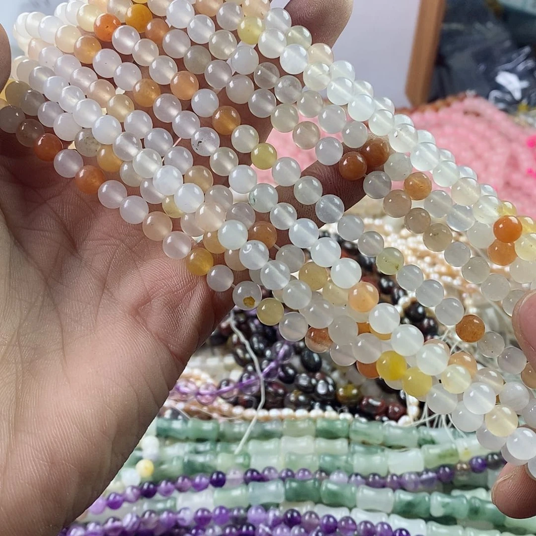 玛瑙/玉髓珠宝半成品未镶嵌一条天然6mm白体金丝玉