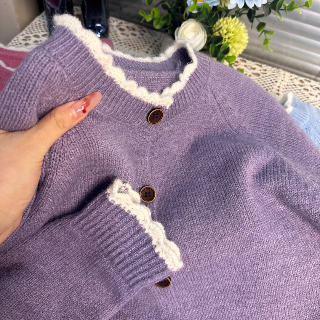 【花边开衫】针织开衫上衣女2025新款慵懒风软糯毛衣外套春款