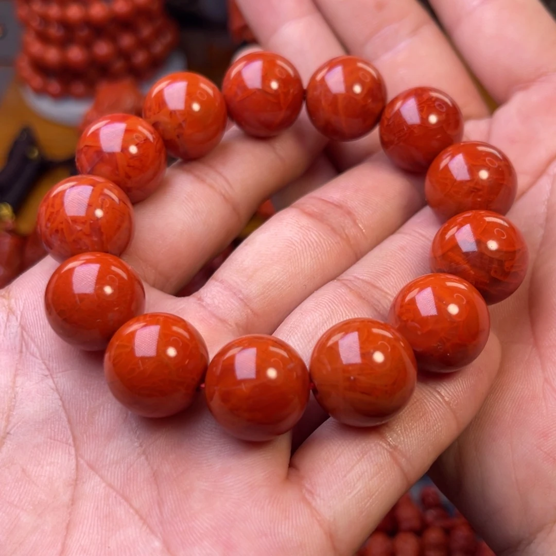 富***r南红玛瑙未镶嵌川料精工圆珠手串卡17➕