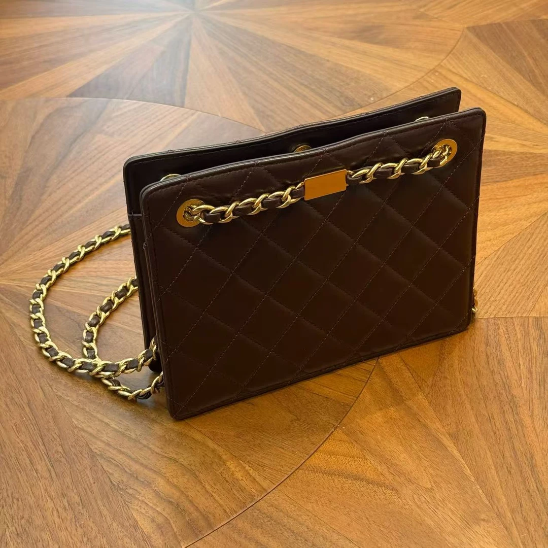 MYL 2025年新款羔羊皮手拿包酒红色链条单肩包