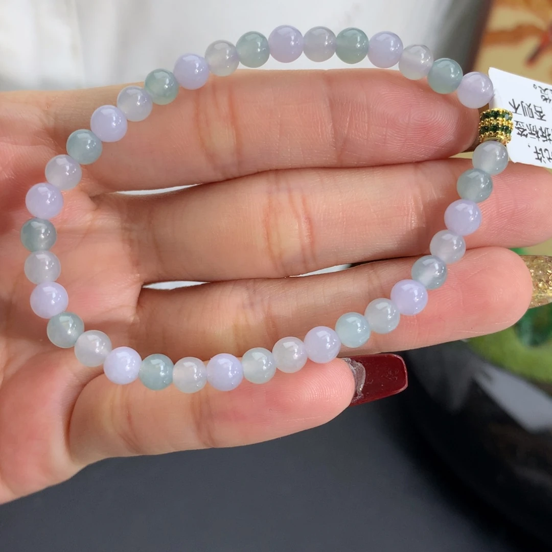 翡翠未镶嵌手串卡5胶润马卡龙手串