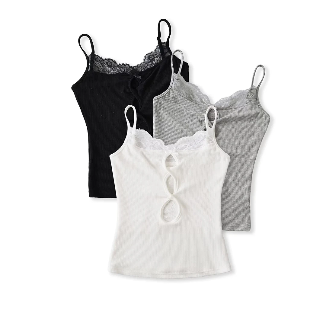 韩系纯欲风白色镂空蕾丝吊带背心修身显瘦设计感上衣