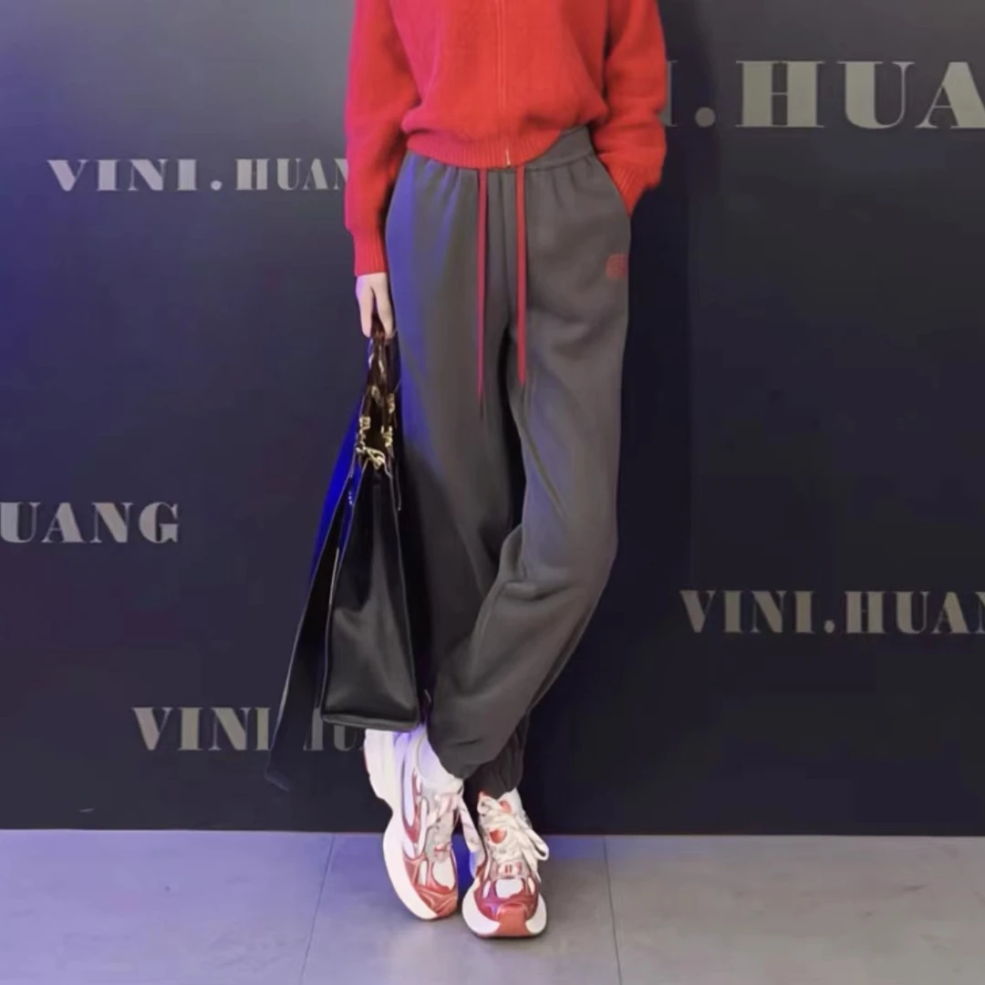 美式高街爵士舞刺绣运动裤春秋新款卫裤女小个子宽松直筒裤子