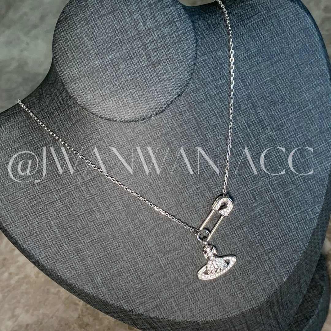 坠链均925银锆石 土星星际.设计师土星飞船回形针银项链11XL2956