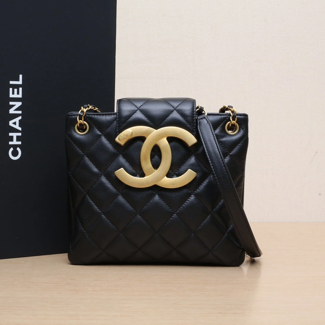 99新 Chanel/香奈儿 【黑黑】24C早春度假系列斜挎包 黑色 金扣