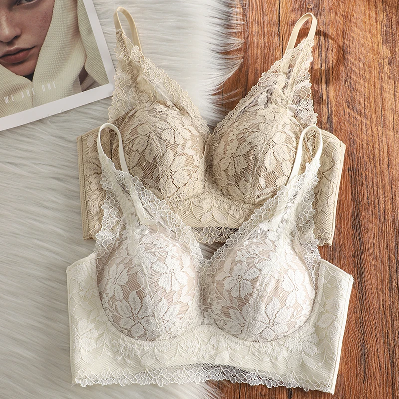 性感蕾丝纯欲内衣女小胸聚拢显大无钢圈收副乳防下垂背心式文胸罩