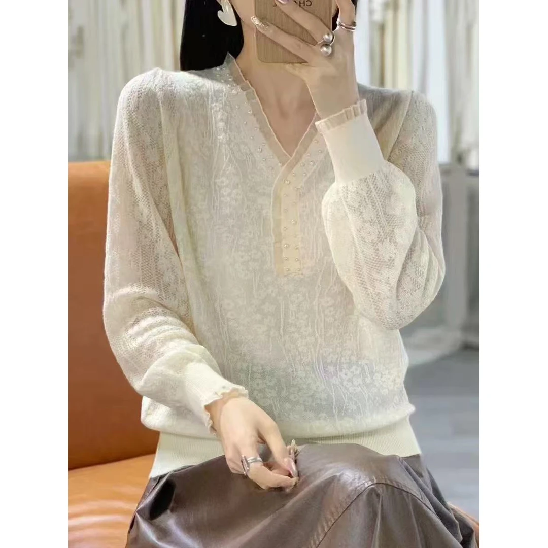 【玉姐】春季新款女士蕾丝钉珠打底衫 新选f958 J022618