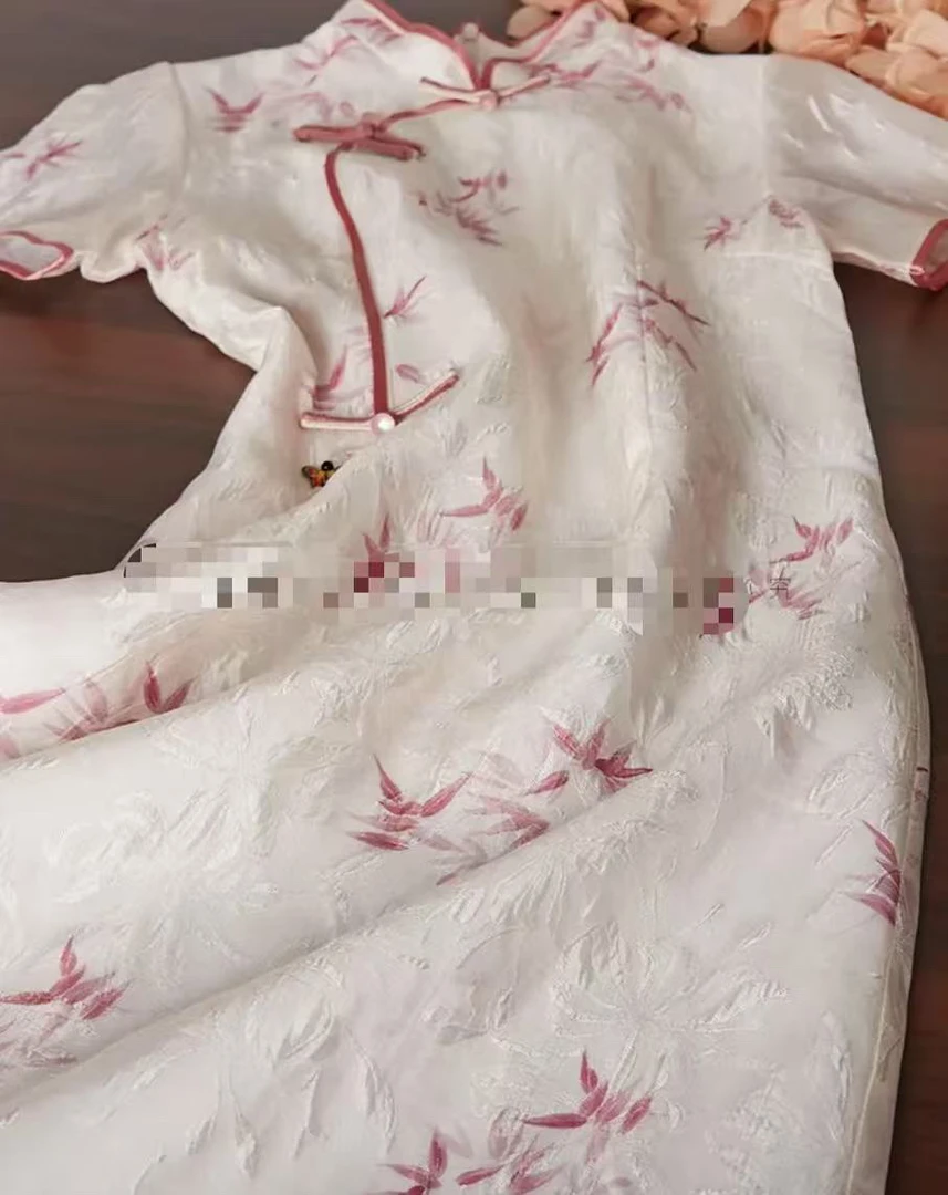 0474 粉色 竹叶 A版 【流苏】 旗袍