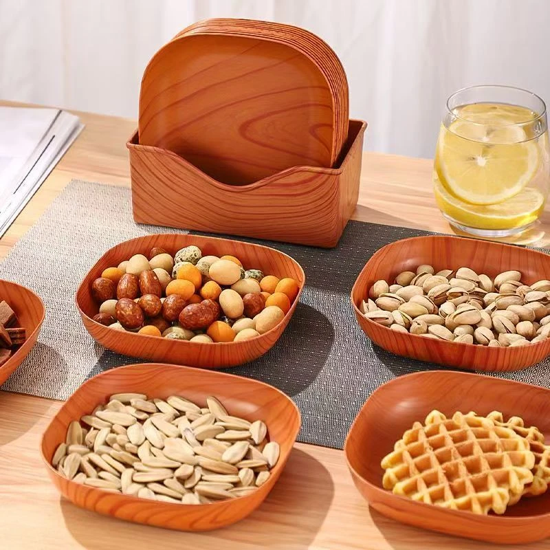 新款高档木纹吐骨碟家用点心桌面垃圾零食水果盘瓜子盘商用餐饮店