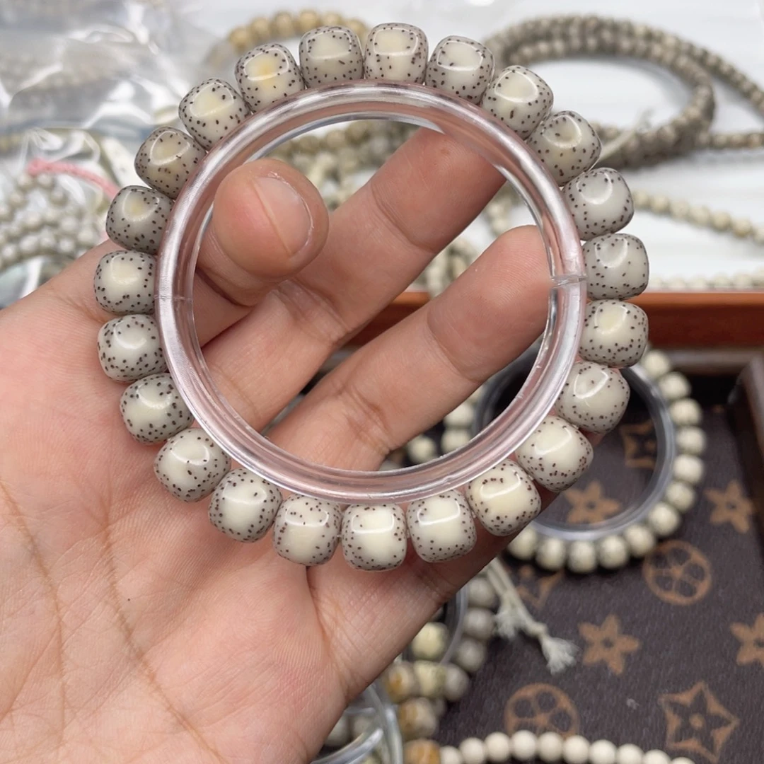 星月菩提手串糯冰奶奶灰侧留白10x9