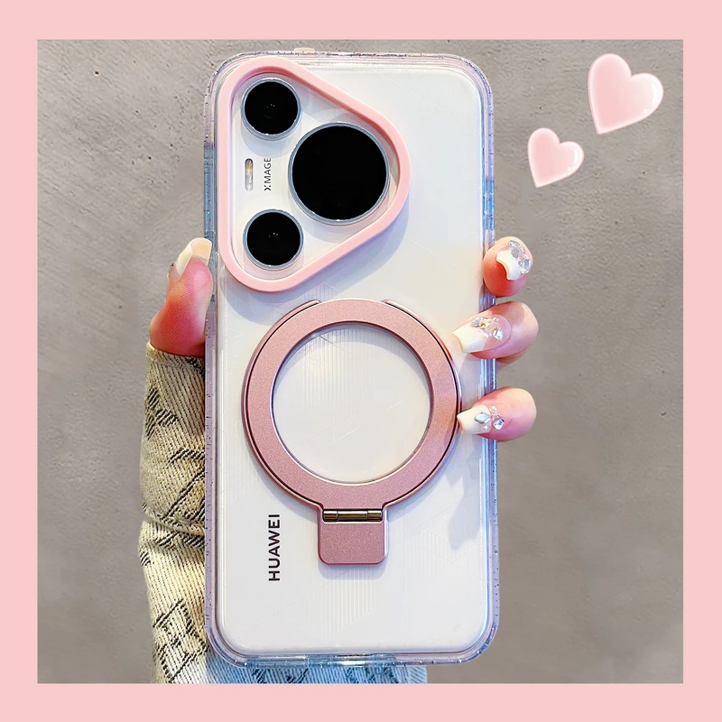 适用华为pura70pro+手机壳mate70pro透明磁吸支架气囊加厚边框