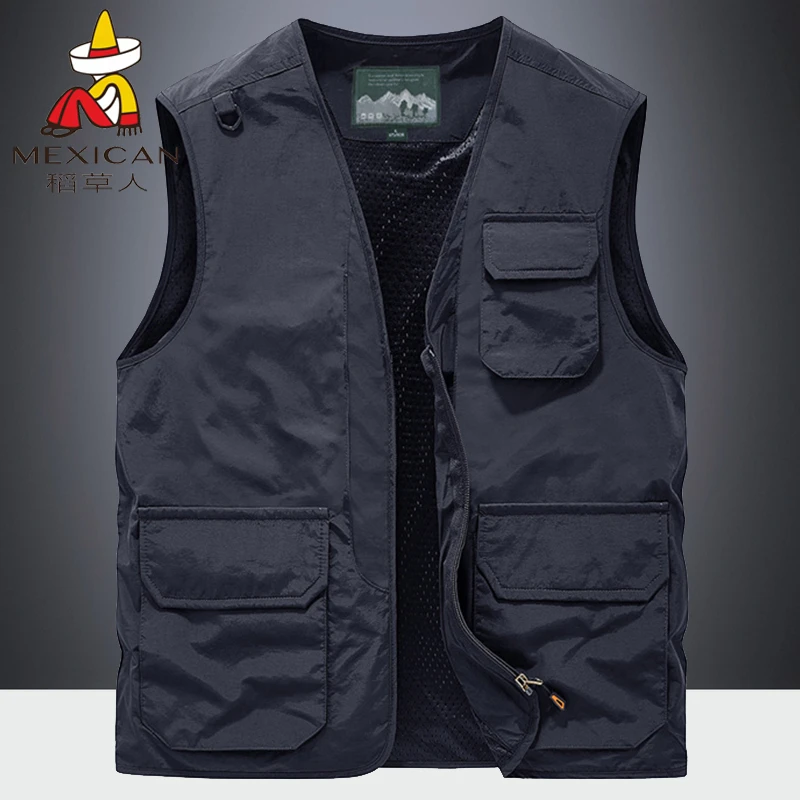 Mexican/稻草人马甲男士马夹坎肩春夏季休闲透气宽松大码背心男款