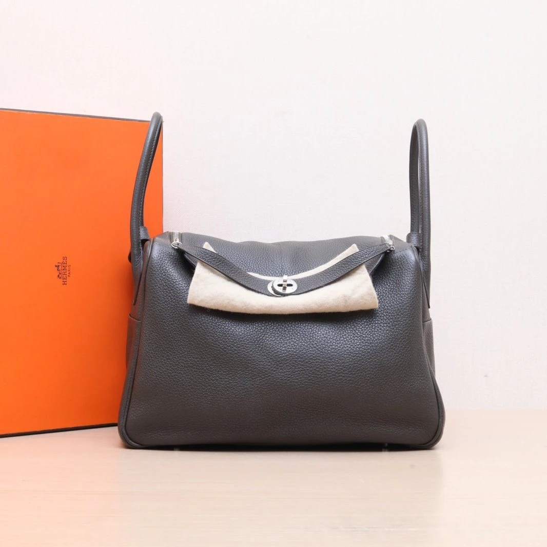 95新 Hermes/爱马仕 小花姑姑742655Lindy 34 85石板灰 框N包