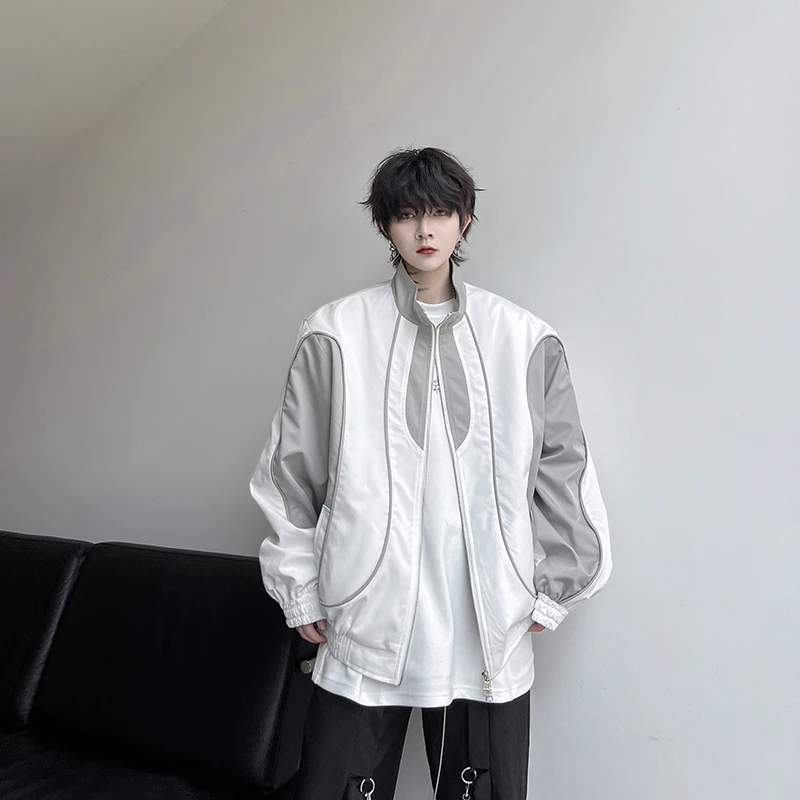 H2032短款撞色拼接男士夹克时尚潮流穿搭造型设计外套