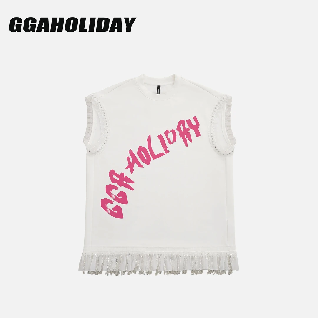 GGAHOLIDAY 时尚宽松百搭潮流休闲风流苏拼接无袖连衣裙-152664