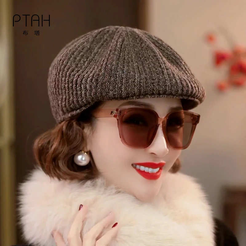 秋冬羊毛前进帽保暖帽子英伦风老钱风帽子高级感女士报童帽PT8059