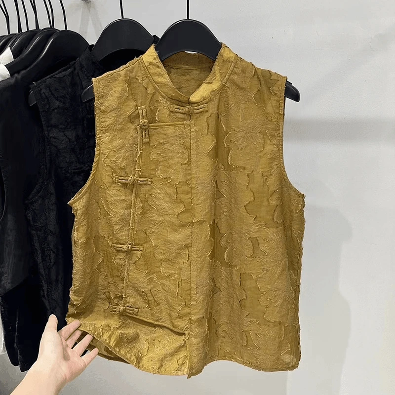 新中式绣花拼接纱网镂空立领马甲夏季新款气质百搭上衣潮8809