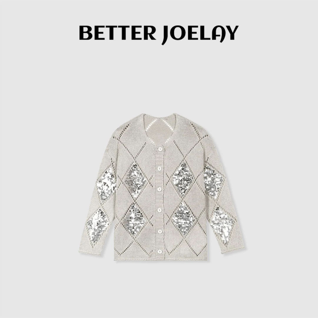 BETTER JOELAY-【月色皎皎】时尚毛针织开衫镂空优雅百搭潮流WH3398