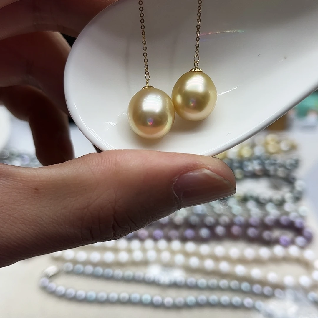 海水珍珠银S925镶嵌耳饰