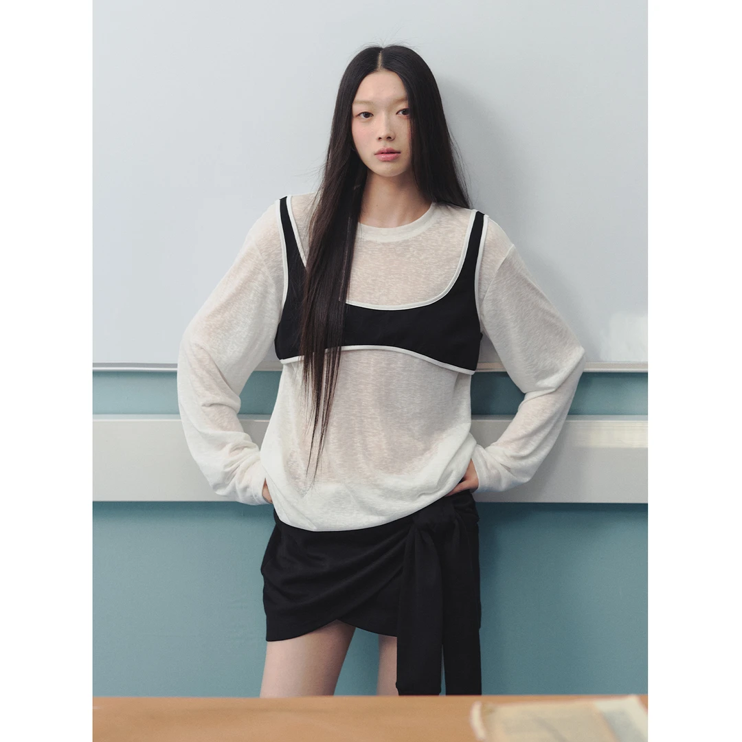 【娜娜专属】LLDC  慵懒撞色宽松胸衣假两件T恤